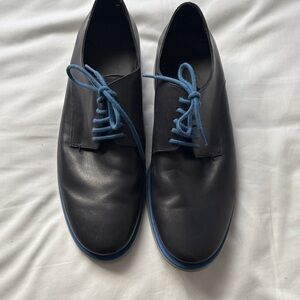 Hogan Black Leather Oxfords with Blue Laces